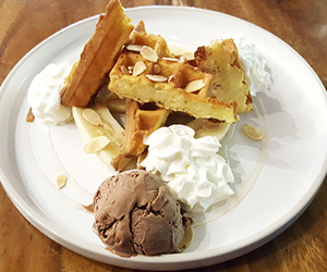 Waffle with chocolate ice cream